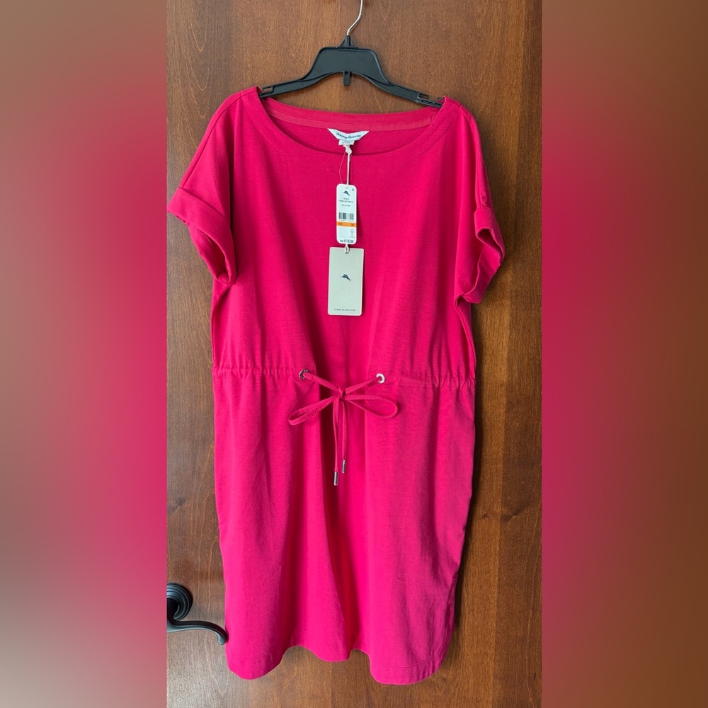 New Tommy Bahama Women's S Fuchsia Drawstring Waist Mini Dress